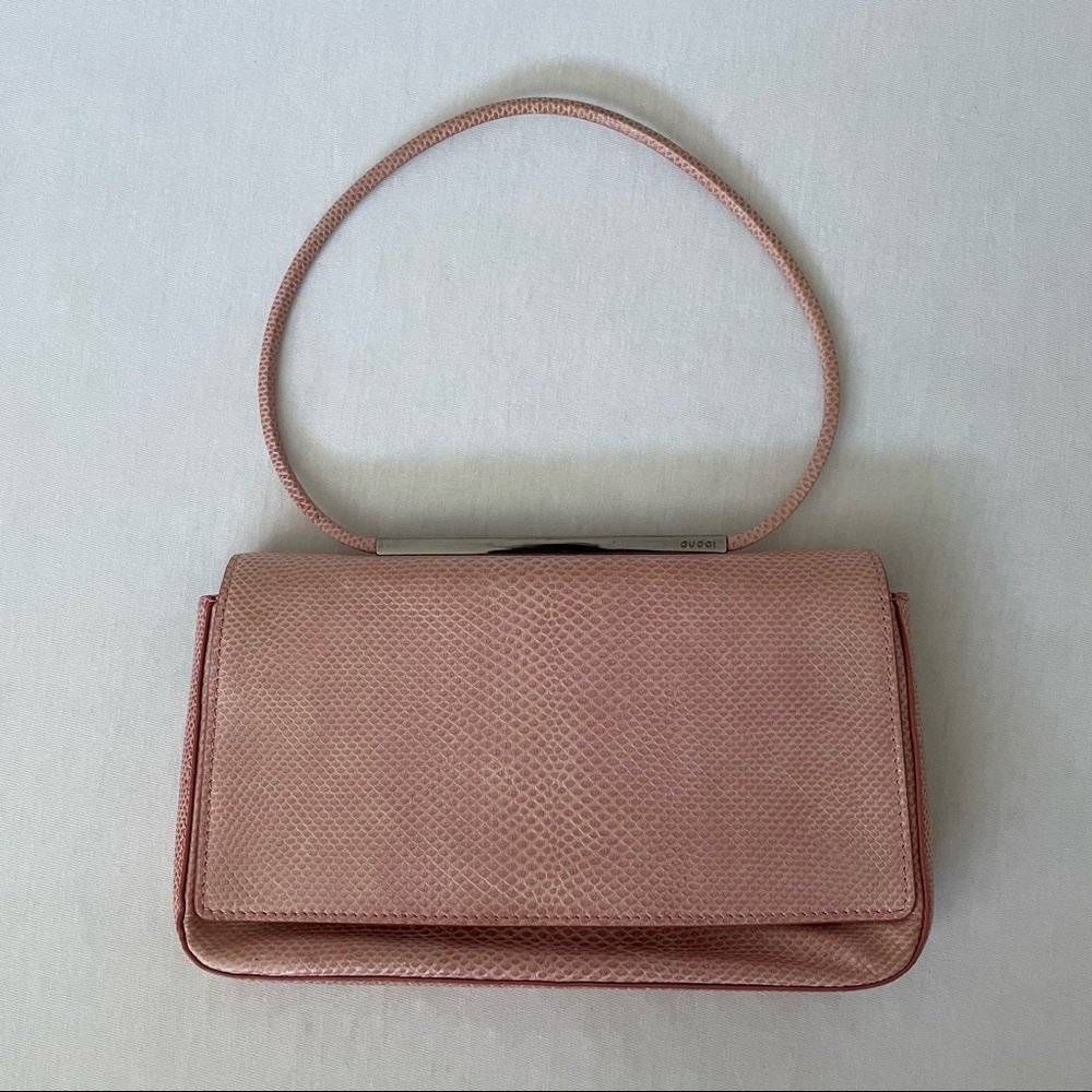 100% authentic vintage pale pink snakeskin Gucci handbag purse silver hardware